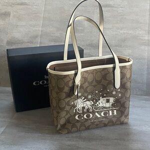 Coach Signature Canvas Mini City Tote w/ Horse and Carriage/Sleigh